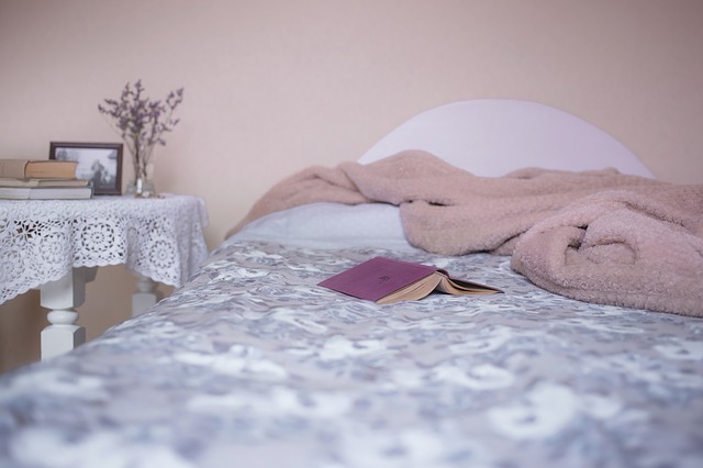 postel, deka, knihy
